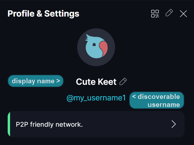 Keet Username Username registration rules shown when choosing a username.